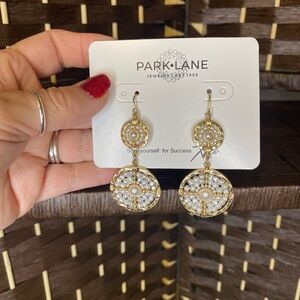 Park Lane Gold and White Pearl Drop Earrings